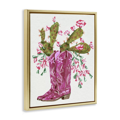  «Cowgirl bottes & cactus», art mural sur toile flottante par Melissa Wang