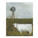 White Cow And Windmill Painting by Sara Brown