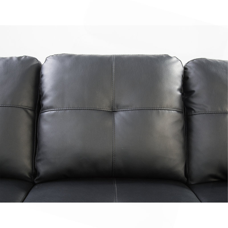 Black Faux Leather L - Shaped Sectional With Storage & Cup Holders