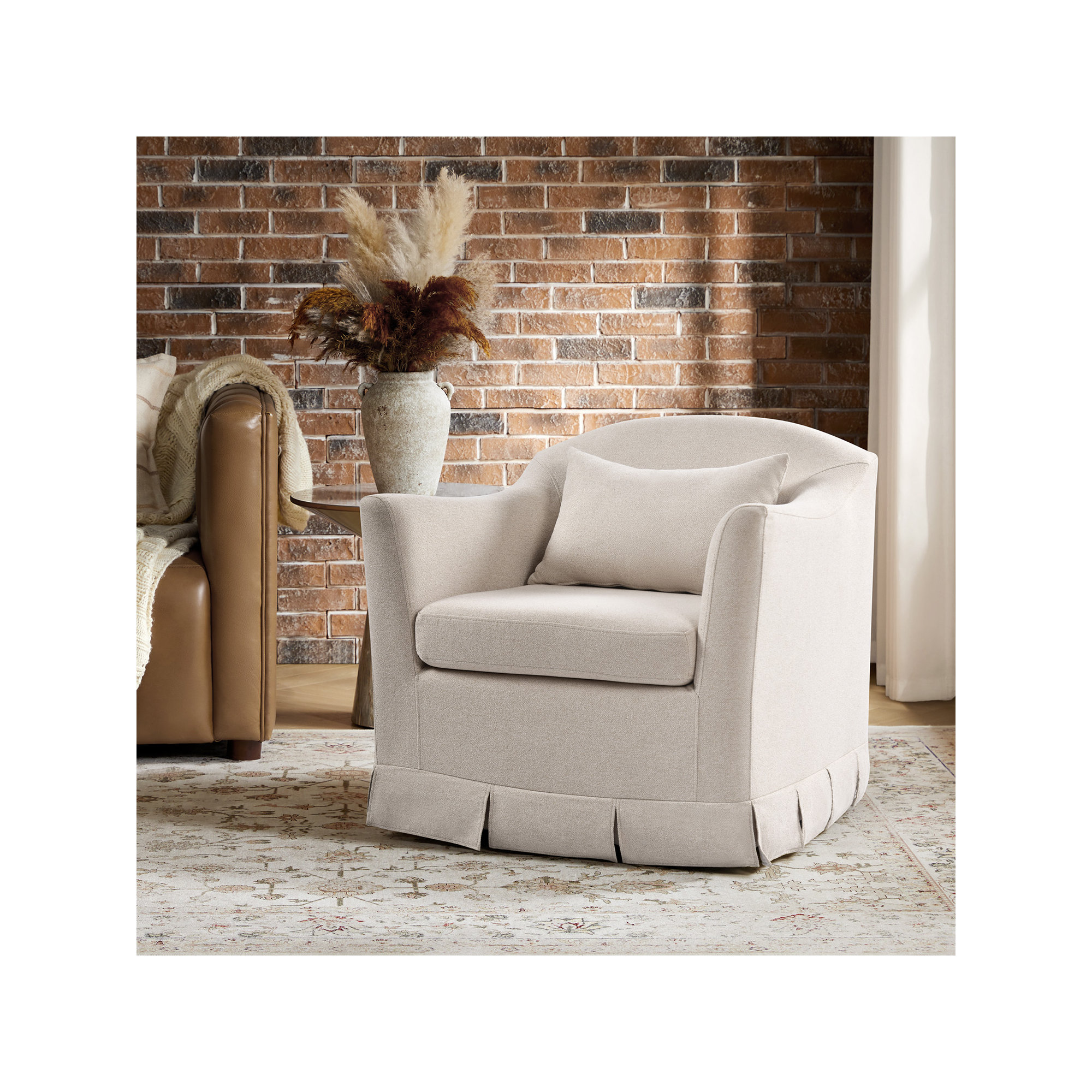 Electra Modern Farmhouse Slipcovered Swivel Armchair, Linen Polyester