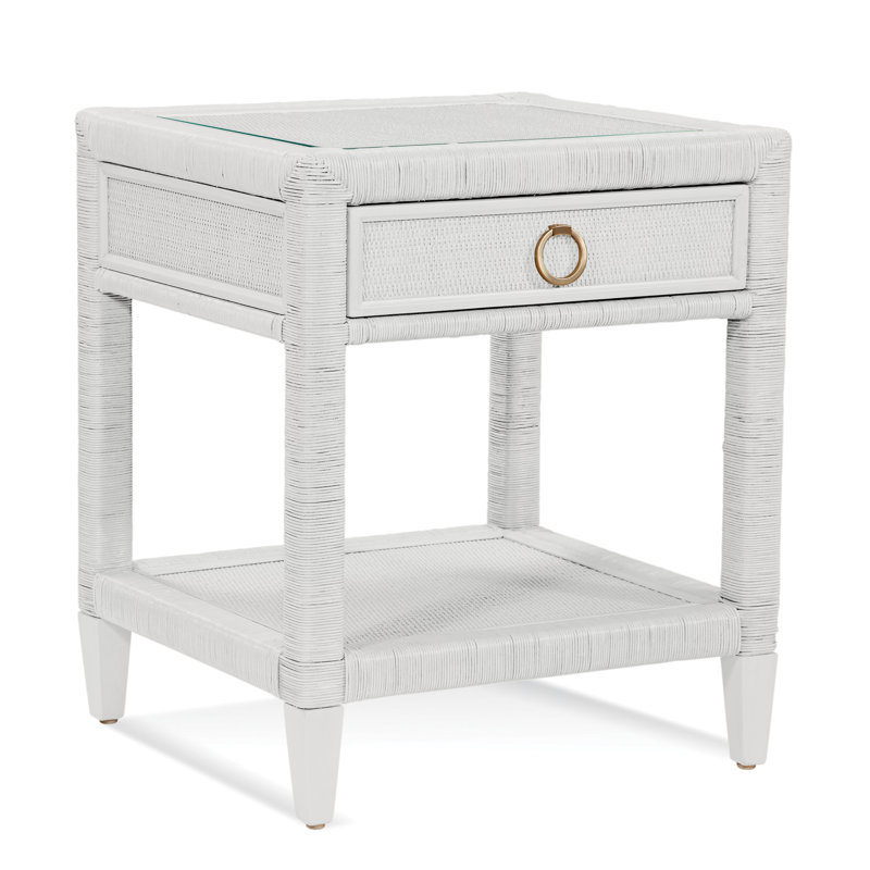 Sabal Bay 1 - Drawer Wicker Nightstand, Frost White, Satin Brass
