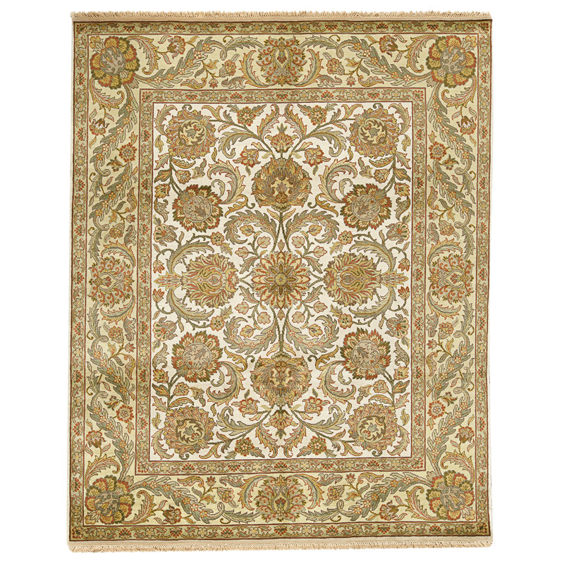 Tapis ivoire et doré de haute qualité noué à la main
