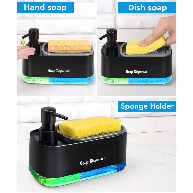 3-in-1 Kitchen Soap Dispenser Set Black
