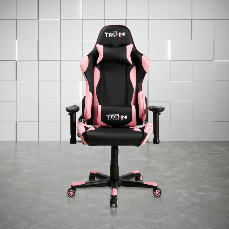 Pink and Black Ergonomic Faux Leather Adjustable Gaming Chair
