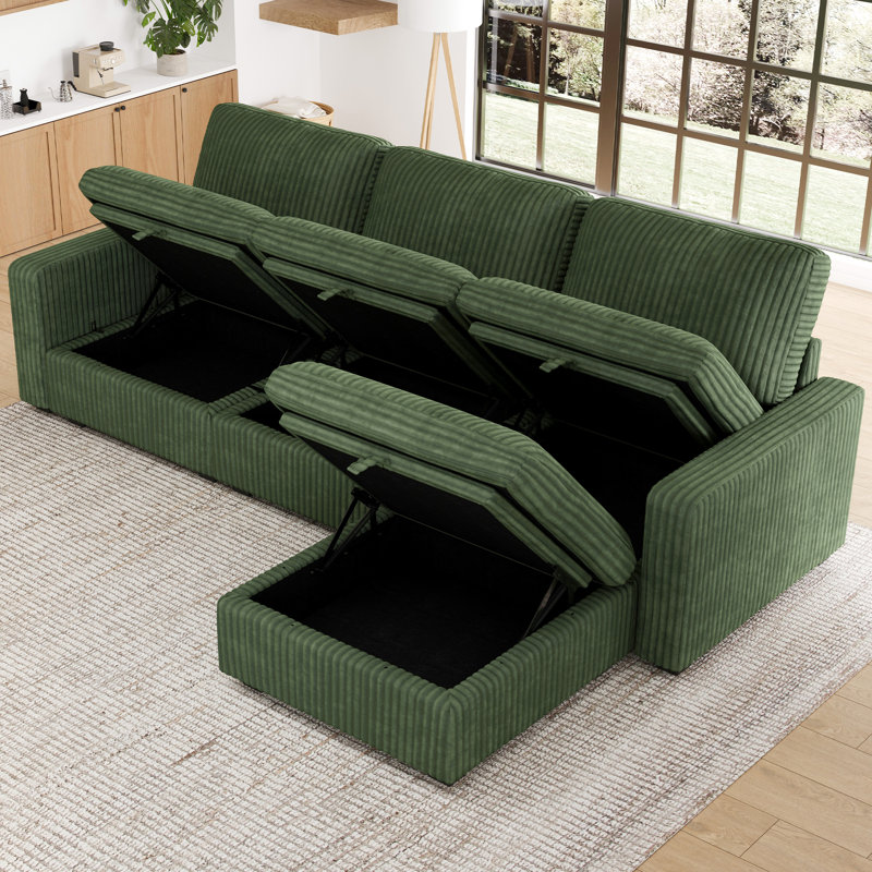 Hymes 101.5'' Wide L-Shaped 3-Seat Sofa Apartment Storage Couch With Detachable Cushion, Modular Sectional Sofa With Ottoman