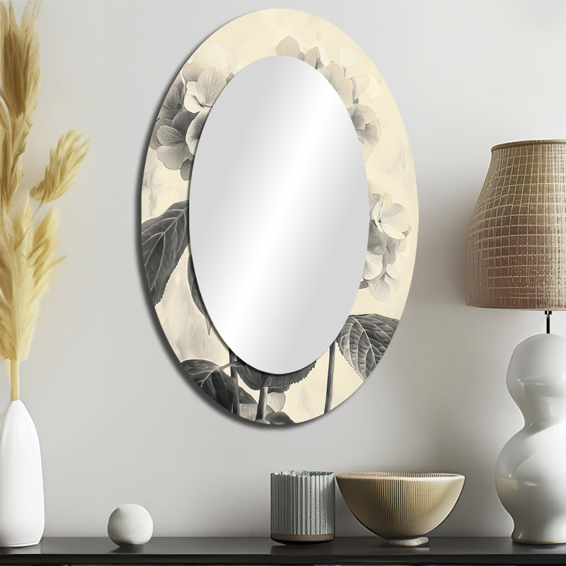 Hortensias rétro en hiver Highlight I - miroir mural ovale traditionnel, 36 po x 24 po