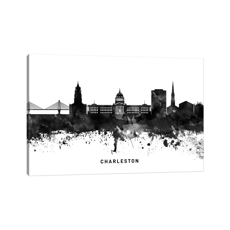 Charleston Skyline Black And White by WallDecorAddict - Wrapped Canvas Painting, 101.6 cm H x 66.04 cm W x 1.91 cm D