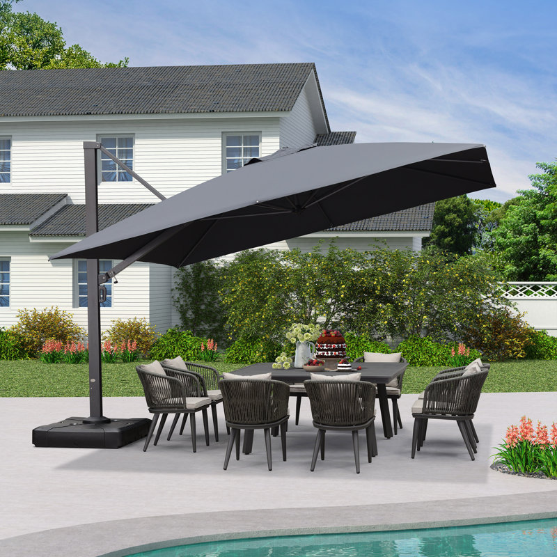 365cm Cantilever Parasol with Crank Lift , Counter Weights Included, Grey