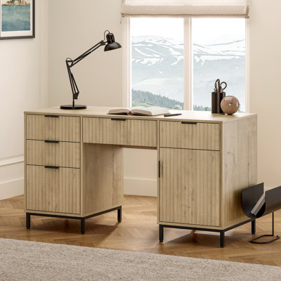 Fluted Executive Desk And File Storage Cabinet With Metal Base