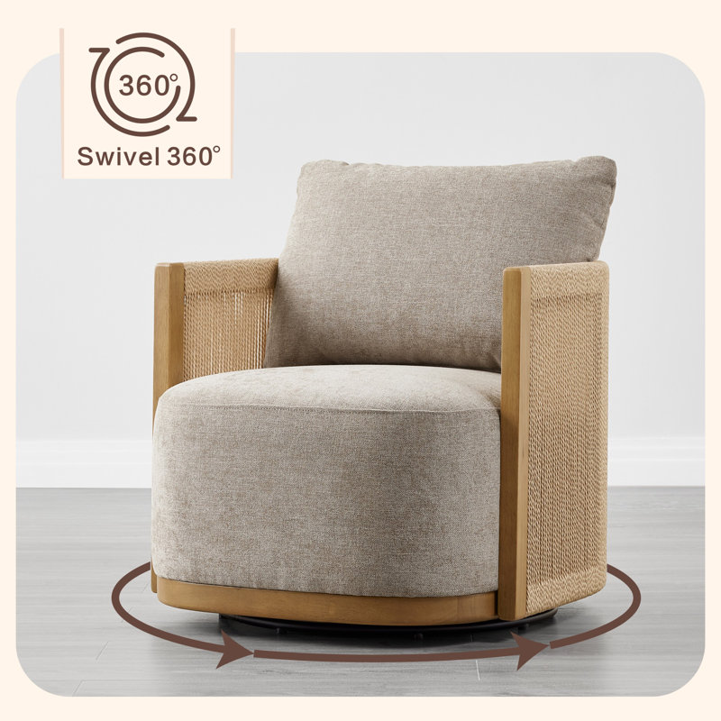 Boho Upholstered Swivel Armchair, Mink