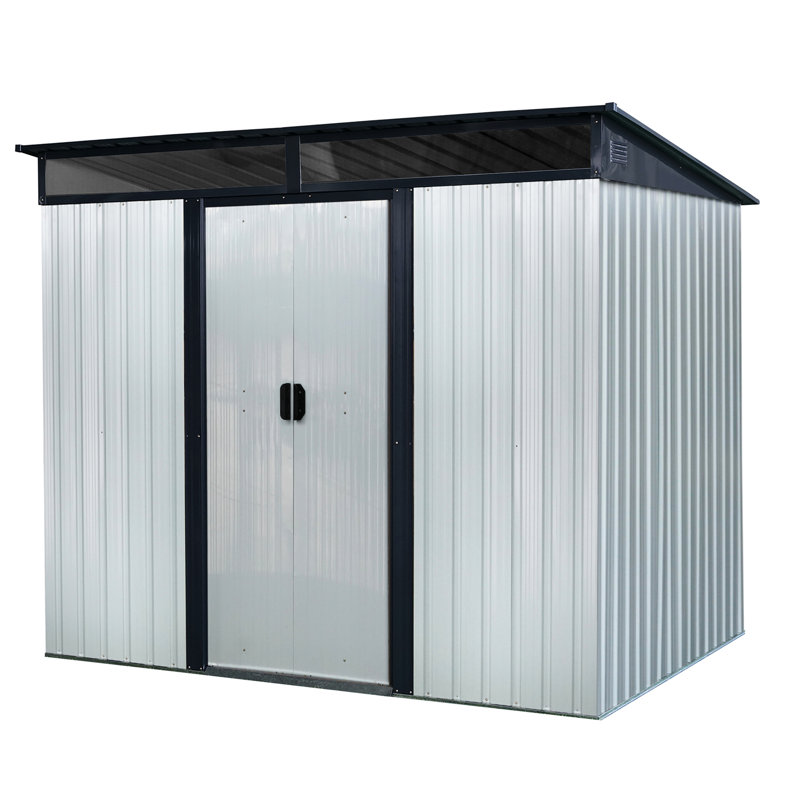 8 X 6 Ft Outdoor Metal Storage With Sliding Doors - Streamline Garden, Lawn Spacious 8Ft 6Ft Maximize Space, White/Black