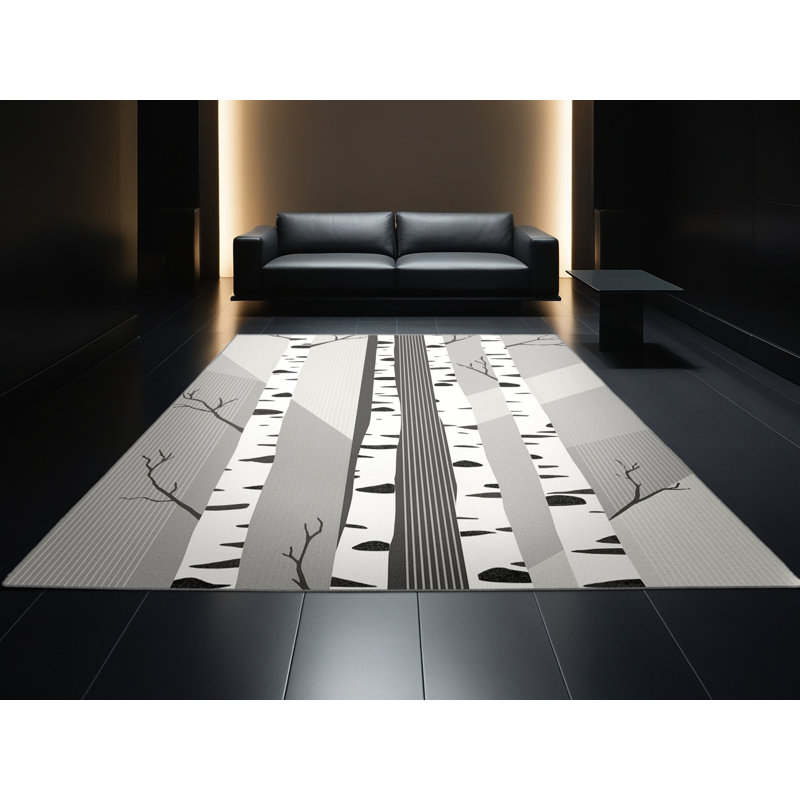 Tapis gris moelleux et moelleux à rayures scandinaves en bouleau Esmont, Carré 6 pi