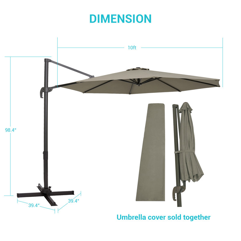 Parasol en porte-à-faux 10 pi Dobromir, Taupe