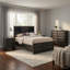 Ensemble de chambre pour grand lit, finition grise, lit avec tiroirs, ensemble de 4 pièces avec lit, 2 tables de chevet et commode-127337308-127337310