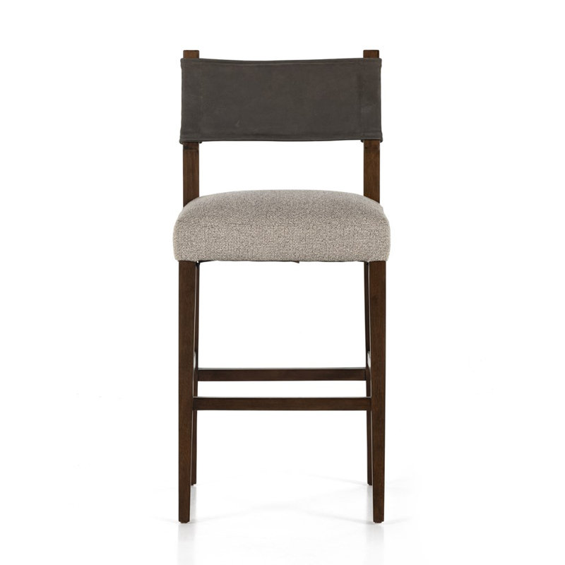 Ferris Stool, Bar Stool (29.92" Seat Height), Tulsa Ink/Nubuck Charcoal Rayon/Viscose/Leather, Antique Sable