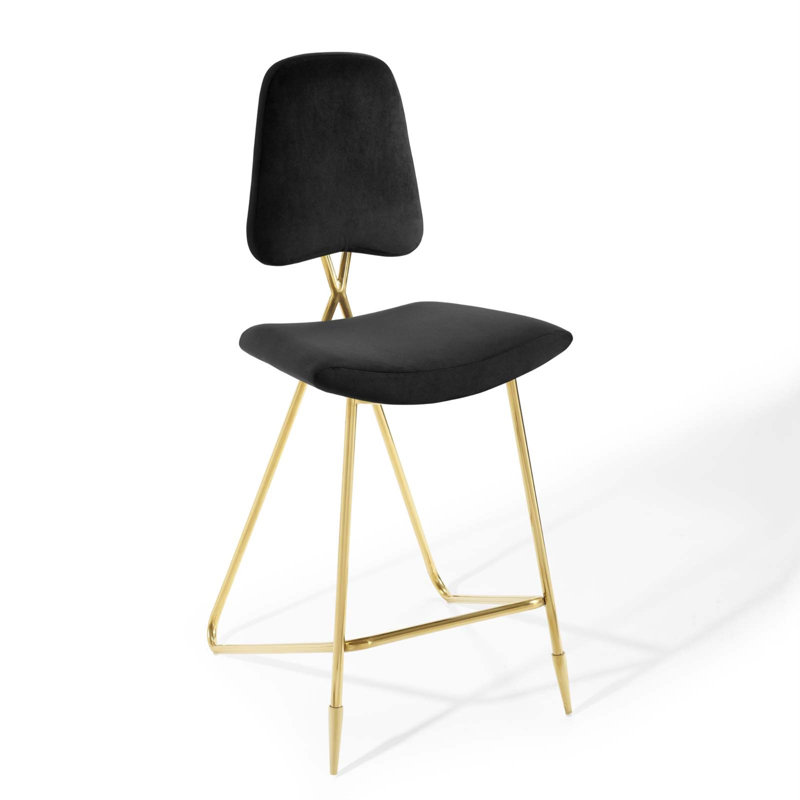 Modway Ponder Performance Velvet Bar Stool, Black, Counter Stool (26.5" Seat Height)