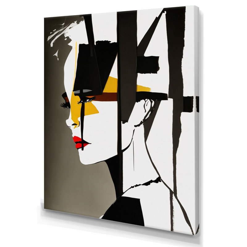 Street art profil en jaune et noir sur toile, H 40 po x l 30 po x P 1,5 po, Toile tendue