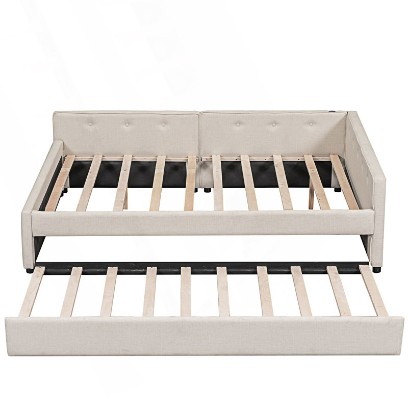 Lit plateforme tapissier avec port USB et gigogne, Full