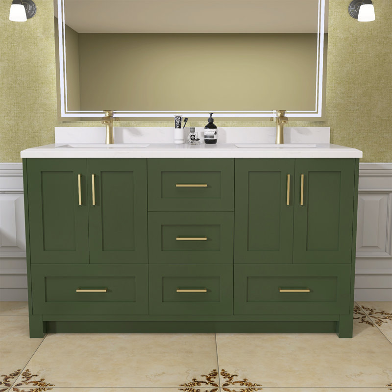 Base de meuble-lavabo double 60 po en bois massif, Vert