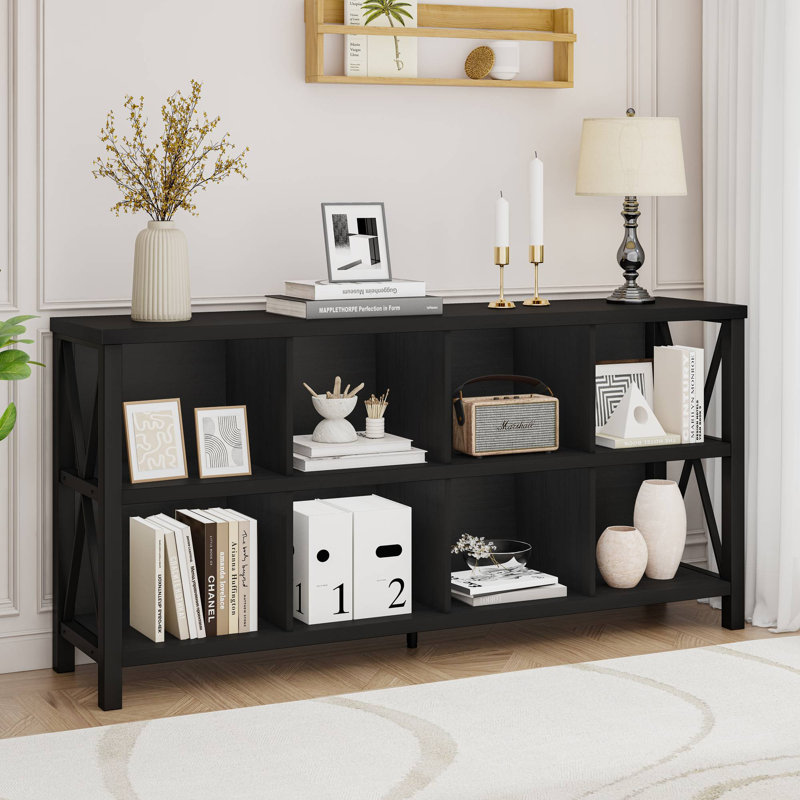 Bibliothèque en bois Guinna, Chêne noir, 8 cubes