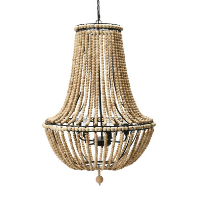 Lustre en perles de bois drapé