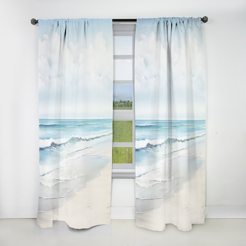 Beach Photo Tranquil Waters II - Coastal Beach Curtain - Blackout Curtain - 1 Panels, 52" W x 95" L