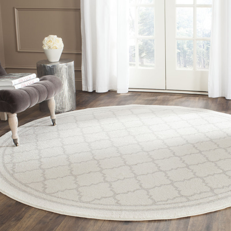 Tapis géométrique Ammundsen, Rond 7 pi, Beige / gris clair