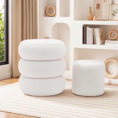 Round Ottoman with Storage, Teddy Velvet Upholstered Ottoman for Living Room and Bedroom(set of 2)
