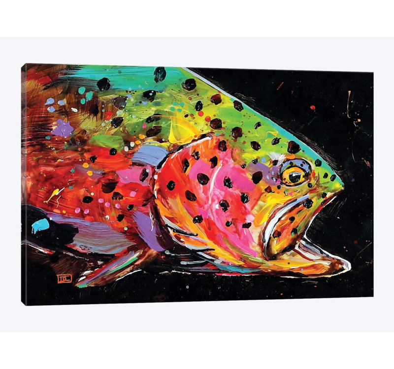 " Crazy Trout " by Dean Crouser, 8" H x 12" W x 0.75" D, No Mat, Wrapped Canvas