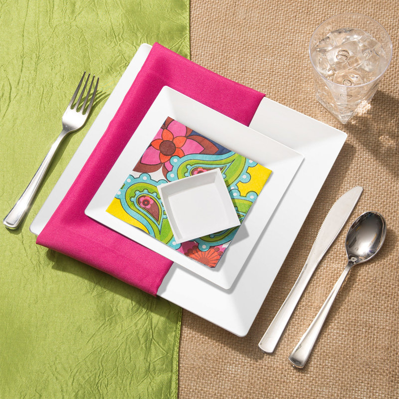 White Square Plastic Wedding Value Set - 120 Settings