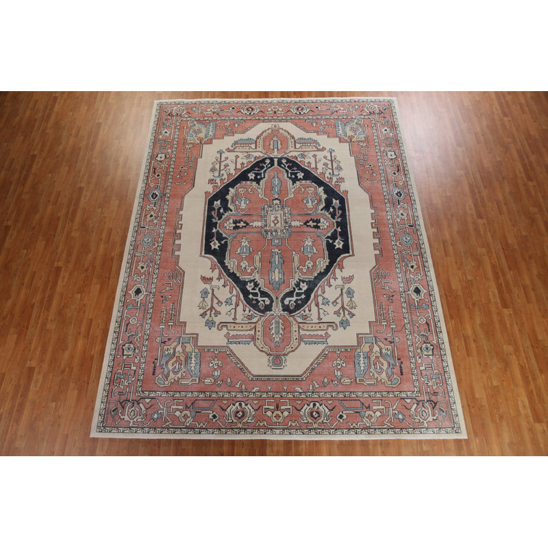 Tapis turc géométrique en laine Heriz Serapi noué à la main 9 pi 9 po x 13 pi