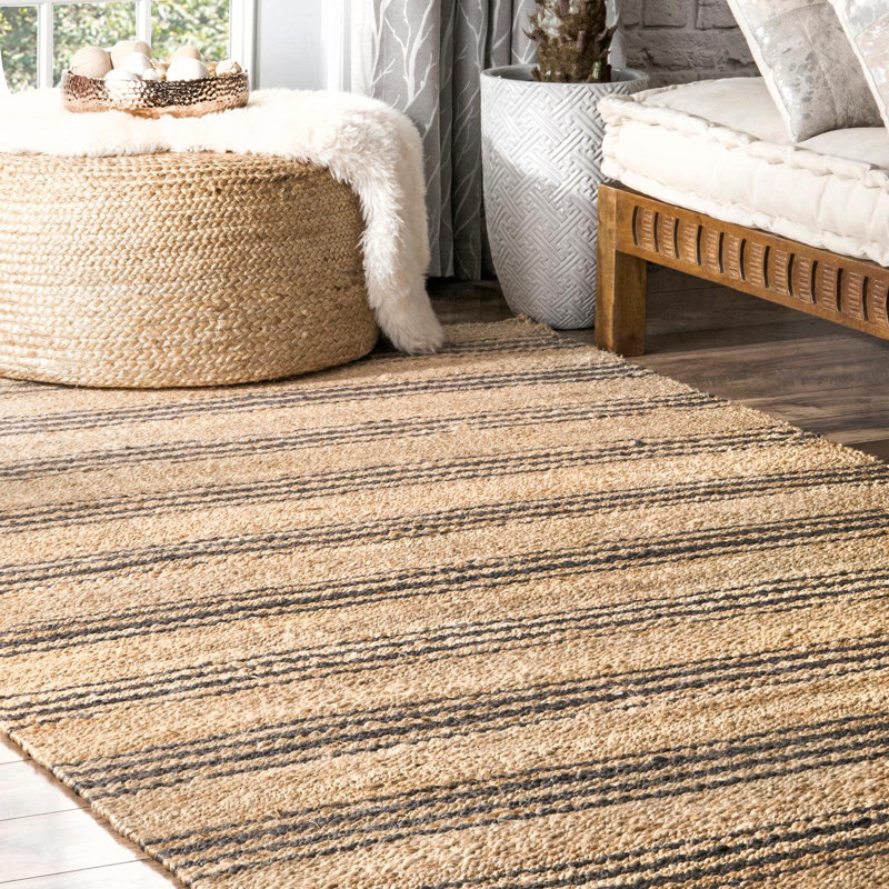 Tapis rayé en jute Natural Sycamore, Rectangle 7 pi 6 po x 9 pi 6 po