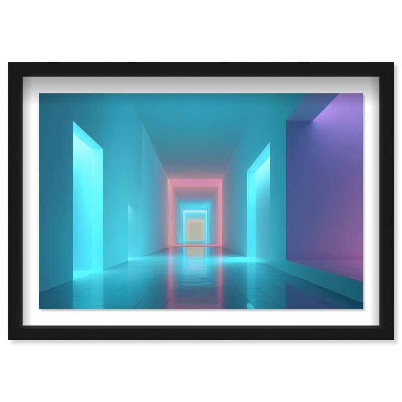 Cerulean Corridor III Shadowbox Abstract Print by Oliver Gal, Black Frame, 15 x 10, 16.5"H x 11.5"W, Black Shadowbox