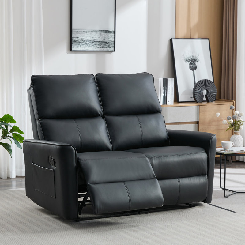 Asira 2 Seater Faux Leather Reclining Sofa, Black