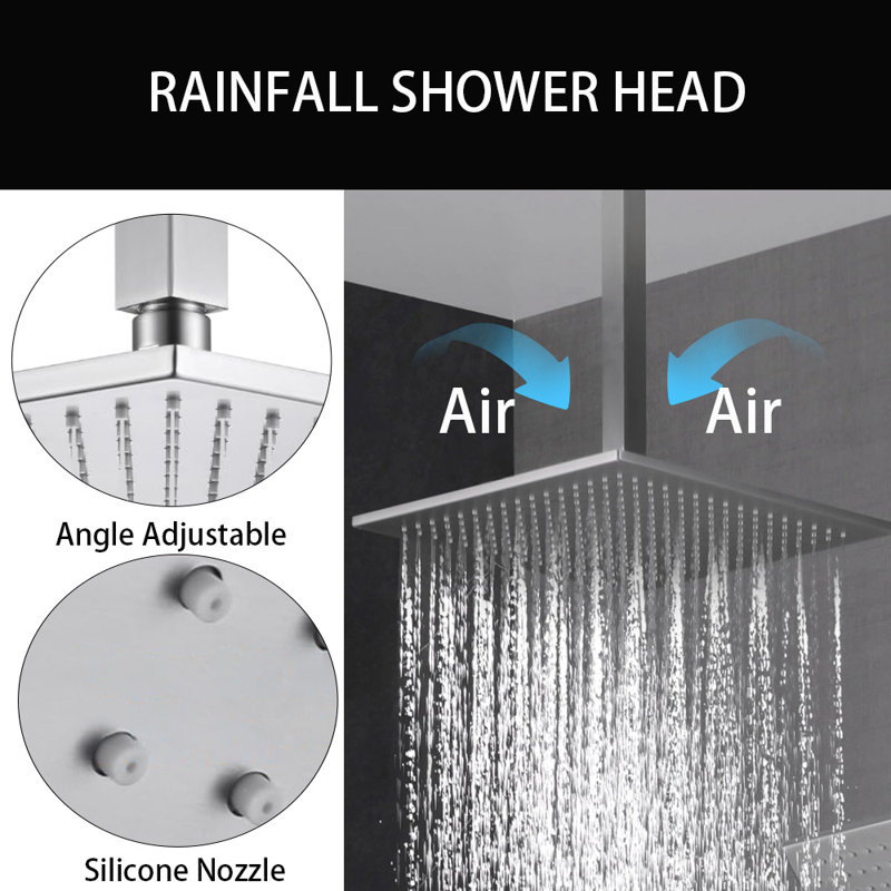 Système de douche thermostatique, pomme de douche de plafond de 12 pouces avec pomme de douche murale de 6 pouces