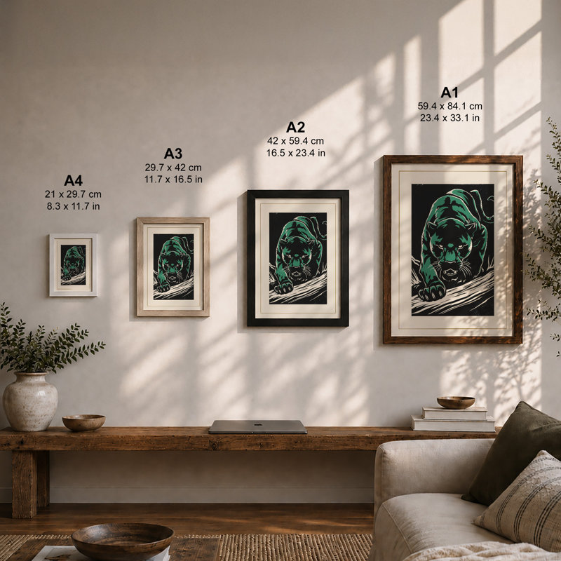 Green Bear Snarl Retro - Framed Print, Unframed, A3 - 42.0 x 29.7 cm