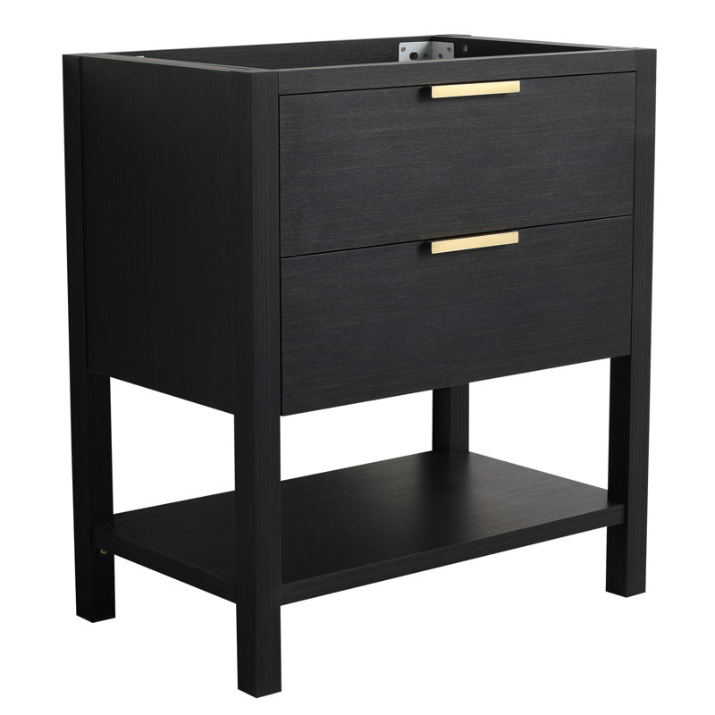 Étagère de meuble-lavabo sur pied 30 po, contreplaqué avec 2 tiroirs avec tiroirs en châtaignier noir, construction en