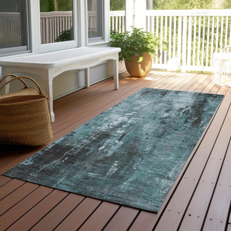 Machine Washable Indoor/Outdoor Cinead ACN1683 Teal Rug