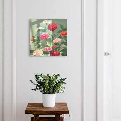 Key cabinet for home, Opens to the left, 30x30x5, Black, Flowers in full bloom surrounded by greenery, 