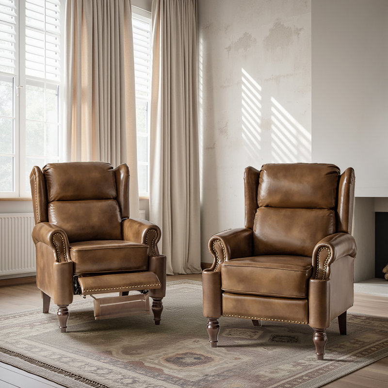 Fauteuil inclinable manuel Topi en cuir véritable Topi (ensemble de 2), Caramel