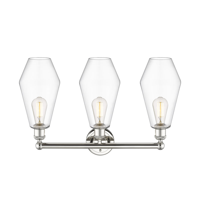 Éclairage pour salle de bain 3 lumières à intensité variable, Nickel poli, Transparent