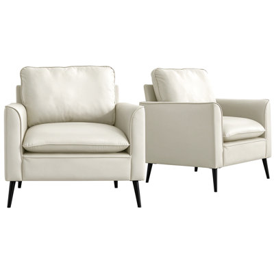 Ensemble de 2 chaises d'appoint modernes en similicuir, chaises de réception rembourrées avec pieds en métal noir pour le salon et la zone de réception