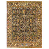 Hand Knotted Silk Area Rug in Black And Cream
