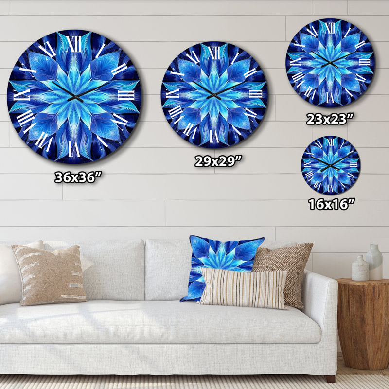 Horloge murale en métal turquoise et fleurs blanches fractales, Petit