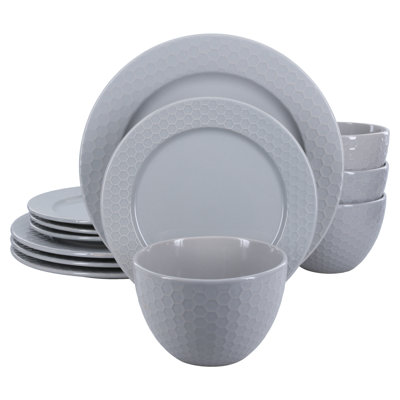 BIA Cordon Bleu 12 Piece, Honeycomb Dinnerware Set, Gray