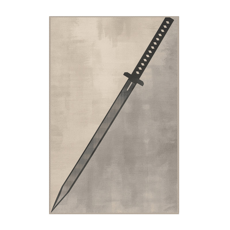 Soft Plush Durden Katana Blade Closeup Minimalist Area Rug in Beige – Beige Binding, 3x5