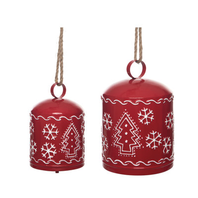  Ensemble de 2 clochettes de Noël en métal rouge 11,25 po