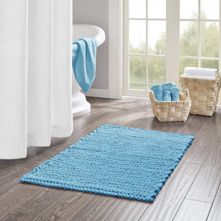 George Oliver Abdullah Yarn Dyed Chenille Chain Stitch Rectangle 100% Cotton Non-Slip Bath Rug Color: White, Size: 0.25 H x 20 W x 30 L