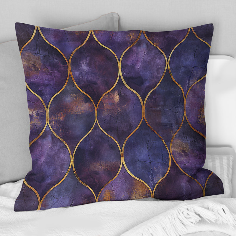Glam Trellis - Glam Throw Pillow, Purple/Gold, 16"H x16"H
