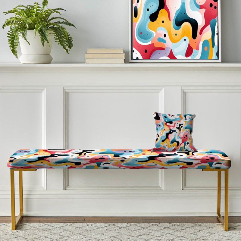Banc rembourré géométrique doré, Pastel Mid Century Pattern Colors